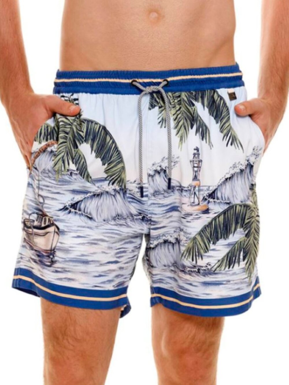 Agua Bendita Mens Swim Trunks Size 28 Small Tropical Palm Print Board Shorts NWT